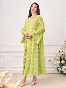 Modelyn 素色喇叭袖毛茸茸洋裝 - 橄欖綠 - 查看 3