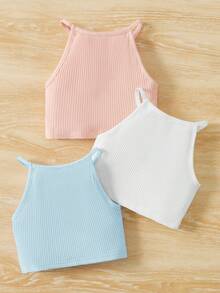 SHEIN Đứa bé gái 3pcs Chất rắn Gân đan Dây Giải trí - Nhiều màu - Xem 2