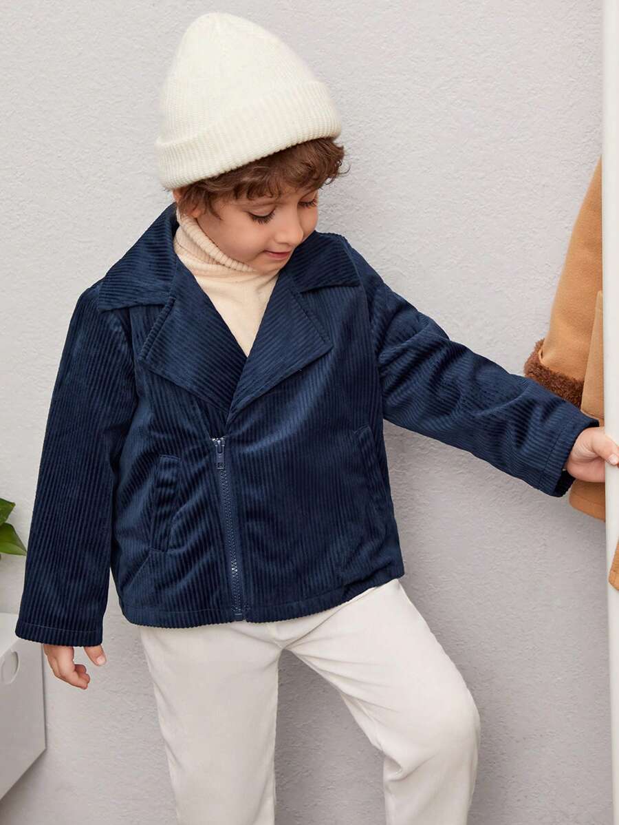 SHEIN Young Boy Zip Up Biker Jacket - Navy Blue - View 1