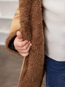 SHEIN Young Boy Casual Streetwear Style Teddy Bear Lined Coat With Shawl Collar, Loose Fit And Double Pockets, Autumn And Winter - Camel - View 6