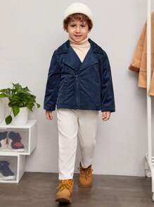 SHEIN Young Boy Zip Up Biker Jacket - Navy Blue - View 3