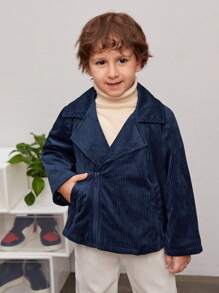 SHEIN Young Boy Zip Up Biker Jacket - Navy Blue - View 4