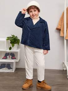 SHEIN Young Boy Zip Up Biker Jacket - Navy Blue - View 5