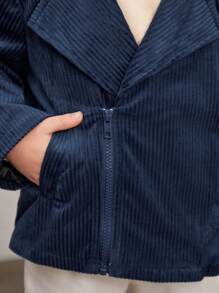 SHEIN Young Boy Zip Up Biker Jacket - Navy Blue - View 6