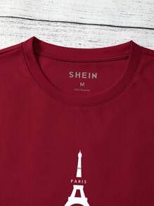 Manfinity Dauomo 男士塔印花T恤 - 酒紅色 - 查看 5