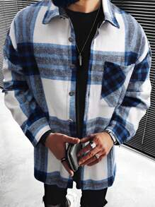 Manfinity Homme Loose Fit Men's Plaid Printed Jacket With Pockets - Multicolor - View 1