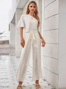 Aveloria One Shoulder Top & Belted Wide Leg Trousers - Beige - View 4