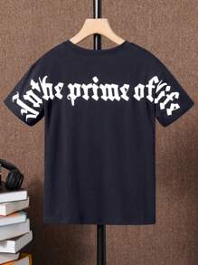 SHEIN 男大童字母圖案T恤 - 黑色 - 查看 2