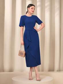 Modelyn 素色荷葉邊連衣裙 - 藏蓝色 - 查看 1