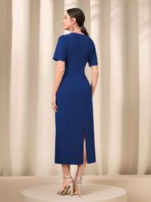 Modelyn 素色荷葉邊連衣裙 - 藏蓝色 - 查看 2