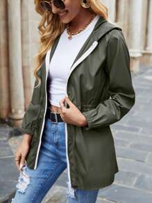 Mulvari Zip Up Drawstring Waist Hooded Jacket - Army Green - View 1