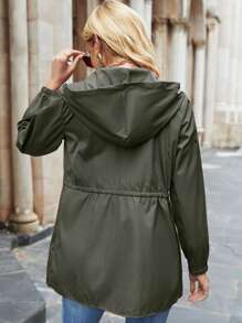 Mulvari Zip Up Drawstring Waist Hooded Jacket - Army Green - View 2