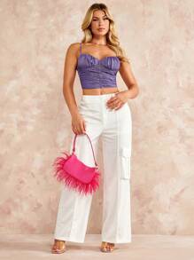 SHEIN BAE 胸部褶皺金屬亮絲吊帶短上衣 - 紫色 - 查看 7