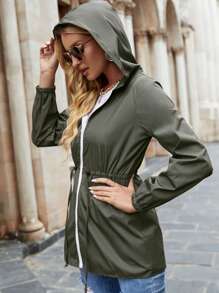 Mulvari Zip Up Drawstring Waist Hooded Jacket - Army Green - View 5