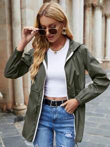 Mulvari Zip Up Drawstring Waist Hooded Jacket - Army Green - View 6