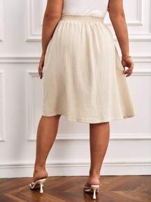 SHEIN Frenchy Hơn Nếp gấp cao eo Nút phía trước Váy - Màu be - Xem 2