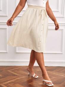 SHEIN Frenchy Hơn Nếp gấp cao eo Nút phía trước Váy - Màu be - Xem 6