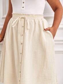 SHEIN Frenchy Hơn Nếp gấp cao eo Nút phía trước Váy - Màu be - Xem 7