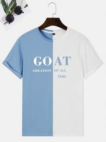 Manfinity EMRG 男士T恤合身短袖繪圖圓領T恤，夏季彩色聚酯纖維 - 藍白色 - 查看 2