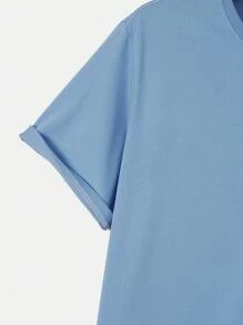 Manfinity EMRG 男士T恤合身短袖繪圖圓領T恤，夏季彩色聚酯纖維 - 藍白色 - 查看 4