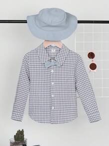 SHEIN 男小童格子圖案前蝴蝶結襯衫附帽子 - 彩色 - 查看 1