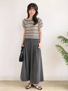 DAZY High Waist Plicated Detail Wide Leg Trousers - Grey - View 8