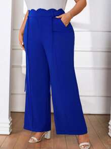 SHEIN Privé Hơn Cắt vỏ sò Quần ống rộng - Xanh đậm - Xem 4