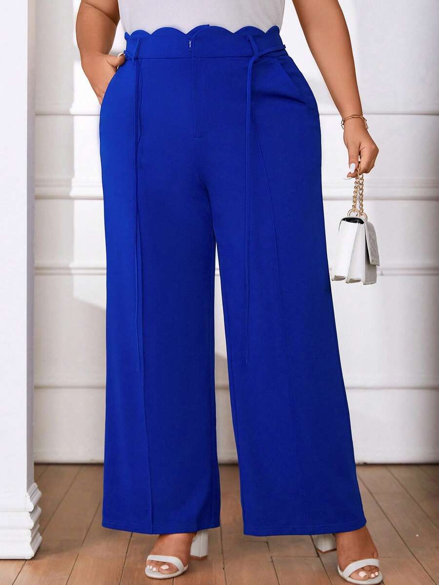 SHEIN Privé Hơn Cắt vỏ sò Quần ống rộng - Xanh đậm - Xem 1