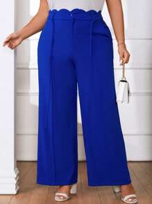 SHEIN Privé Hơn Cắt vỏ sò Quần ống rộng - Xanh đậm - Xem 5