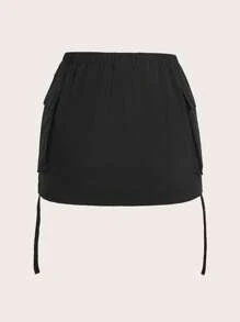 SHEIN X Antonella SHEIN ICON Figurbetonter Rock mit Pattentasche, - Schwarz - Übersicht 2