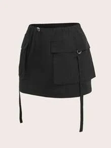 SHEIN X Antonella SHEIN ICON Figurbetonter Rock mit Pattentasche, - Schwarz - Übersicht 7