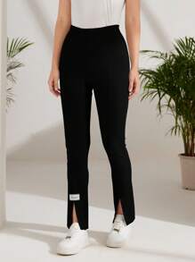 Mulvari Letter Patched Detail Split Hem Trousers - Black - View 1