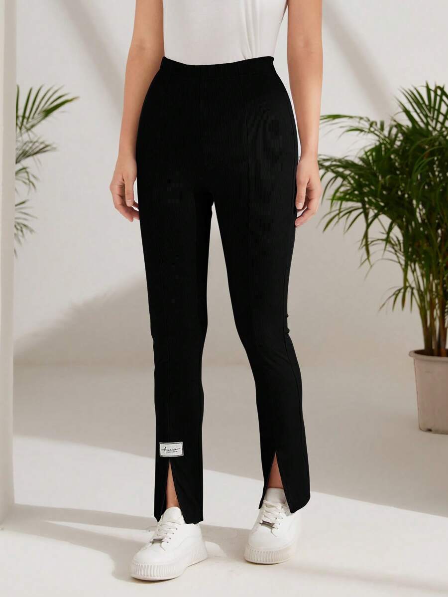 Mulvari Letter Patched Detail Split Hem Trousers - Black - View 1