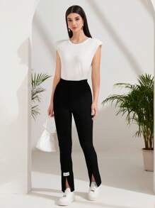 Mulvari Letter Patched Detail Split Hem Trousers - Black - View 3