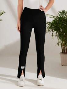 Mulvari Letter Patched Detail Split Hem Trousers - Black - View 4