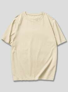 ROMWE MEN Street Life 男式标语图案 T 恤，学校 - 卡其色 - 查看 2