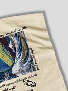 ROMWE MEN Street Life 男式标语图案 T 恤，学校 - 卡其色 - 查看 5