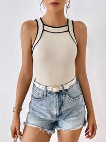 SHEIN Privé Spring Break Contrast Binding Tank Top - Apricot - View 4