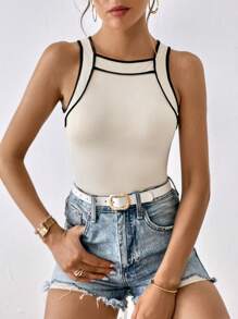 SHEIN Privé Spring Break Contrast Binding Tank Top - Apricot - View 5