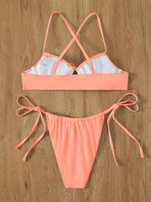 有鋼圈T型夏季海灘比基尼套裝 - 珊瑚橙 - 查看 2