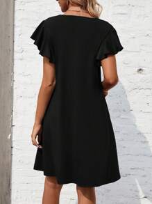 SHEIN LUNE Solid Butterfly Sleeve Tee Dress - Black - View 2