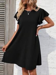 SHEIN LUNE Solid Butterfly Sleeve Tee Dress - Black - View 5