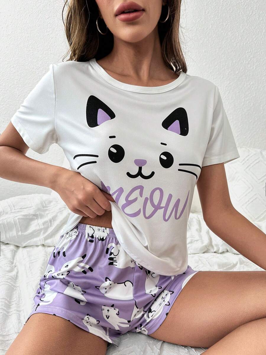 Bộ đồ ngủ/Bộ đồ ngủ họa tiết hoạt hình và chữ cái - Nhiều màu - Xem 1