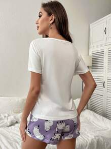 Bộ đồ ngủ/Bộ đồ ngủ họa tiết hoạt hình và chữ cái - Nhiều màu - Xem 2