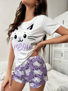 Bộ đồ ngủ/Bộ đồ ngủ họa tiết hoạt hình và chữ cái - Nhiều màu - Xem 3