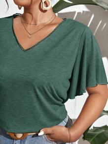 SHEIN Frenchy Hơn Chất rắn áo tay bướm Áo thun - màu xanh lá - Xem 6