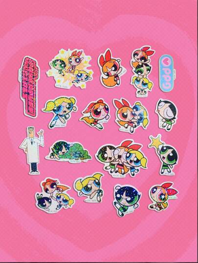 The Powerpuff Girls | ROMWE 17 件字母卡通图案纸质贴纸，可爱什锦贴纸，学校