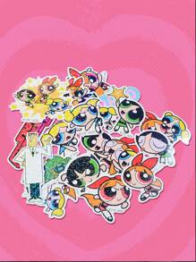 The Powerpuff Girls | ROMWE 17 件字母卡通图案纸质贴纸，可爱什锦贴纸，学校