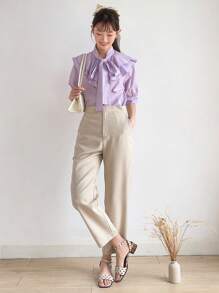 DAZY Solid Slant Pocket Suit Pants - Khaki - View 11