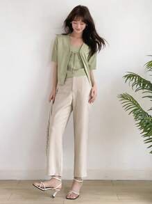 DAZY Solid Slant Pocket Suit Pants - Khaki - View 12